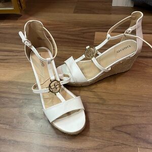 white wedge sandals, size 10 Bebe brand